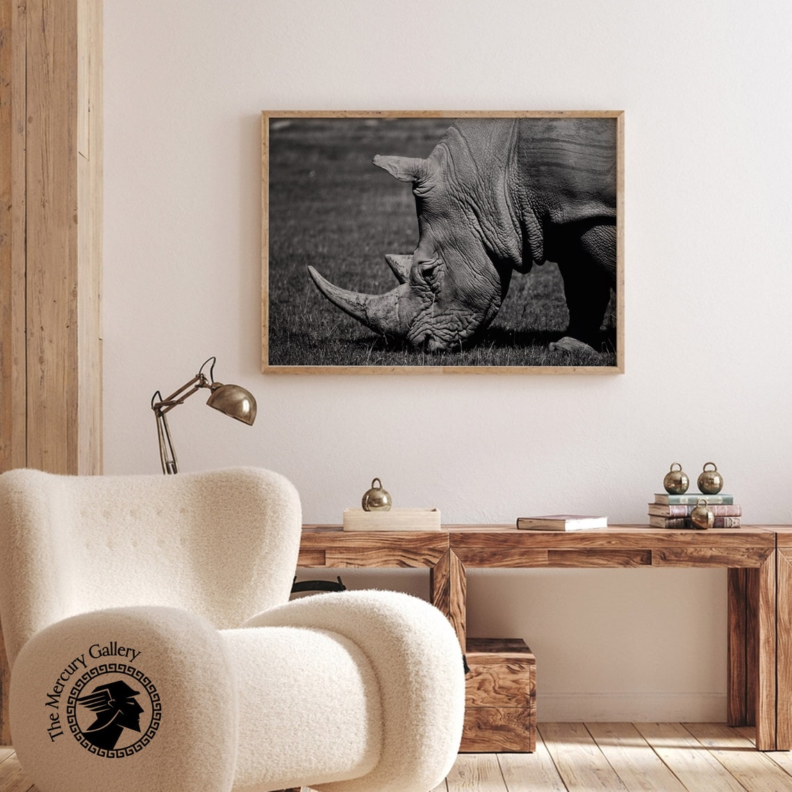 Rhinoceros Close Up Black And White Dramatic Wildlife Art Print - Image 3