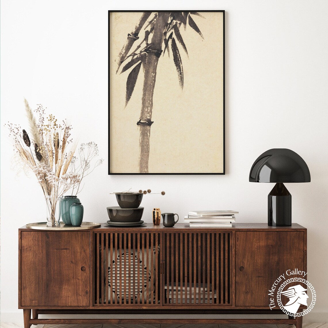Black Bamboo Stalk Ink Wash Minimalist Vintage Japanese Painting Art Poster - Image 3