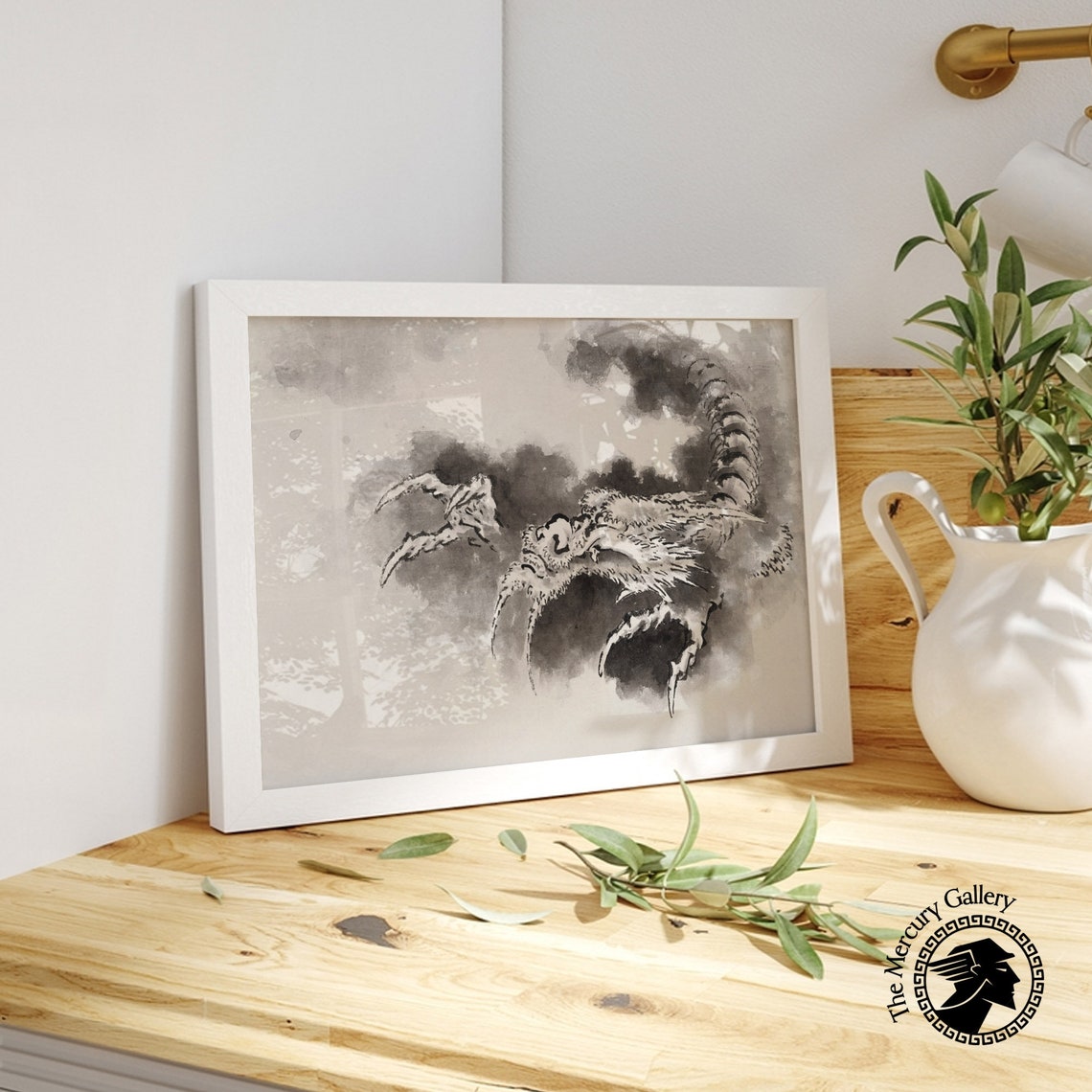 Hokusai Ink Wash Dragon Emerging From Storm Clouds Japanese Art Poster - Image 2