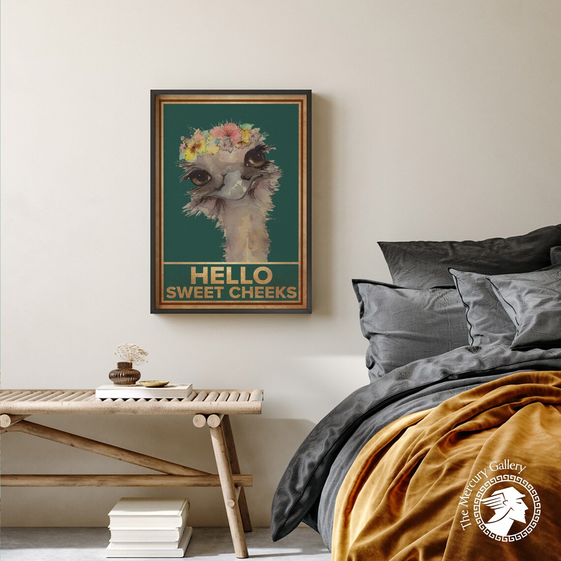 Ostrich Hello Sweet Cheeks Comedy Animal Art Print - Image 3