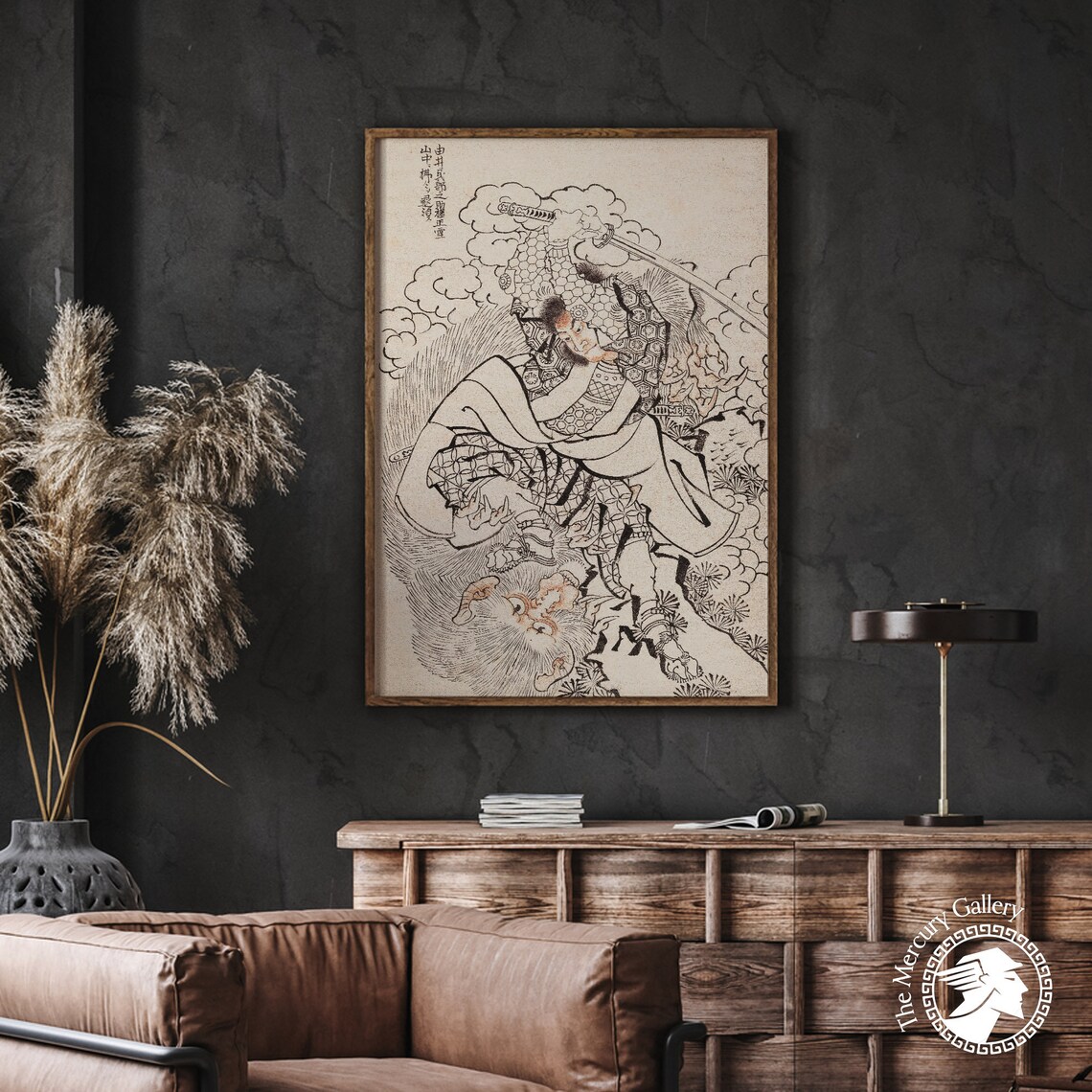 Samurai Leaping With Sword Manga Ink Sketch Vintage Japanese Art Poster - Image 2