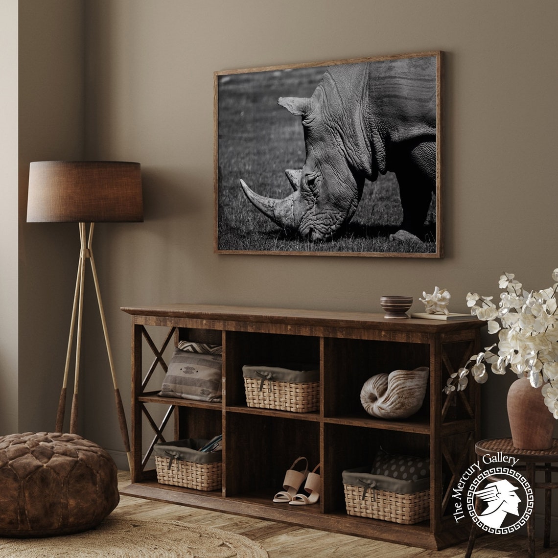 Rhinoceros Close Up Black And White Dramatic Wildlife Art Print - Image 2