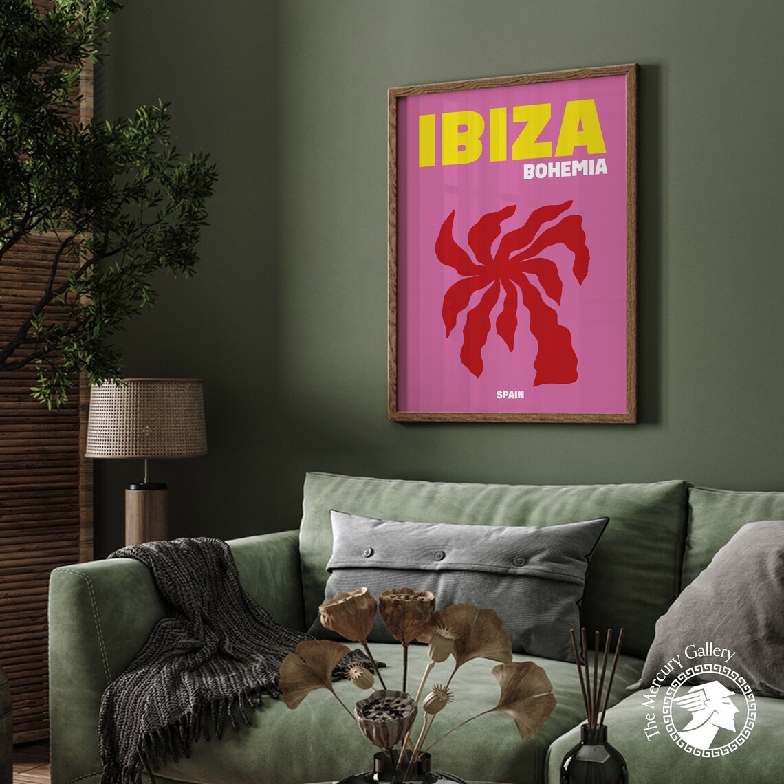 Ibiza Spain Bohemia Red Cut Out Palm Pink Modern Travel Poster Print - Image 4
