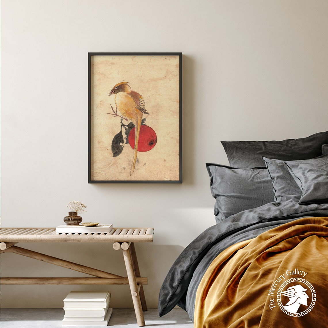 Long Tailed Bird With Red Sun Circle Vintage Japanese Bird Art Poster - Image 3