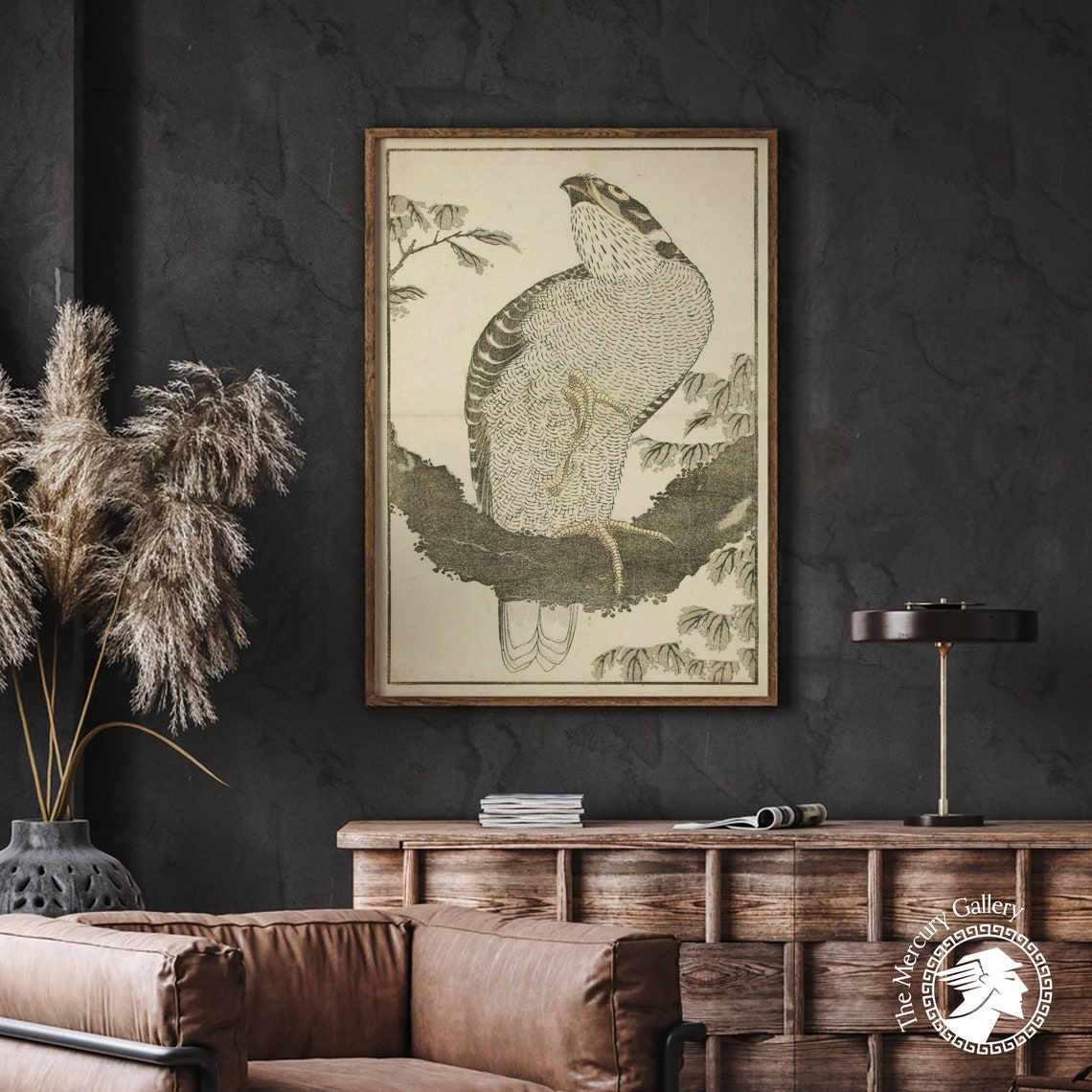 Hokusai Hawk Perched Branch Ink Sketch Japanese Bird of Prey Poster - Image 4