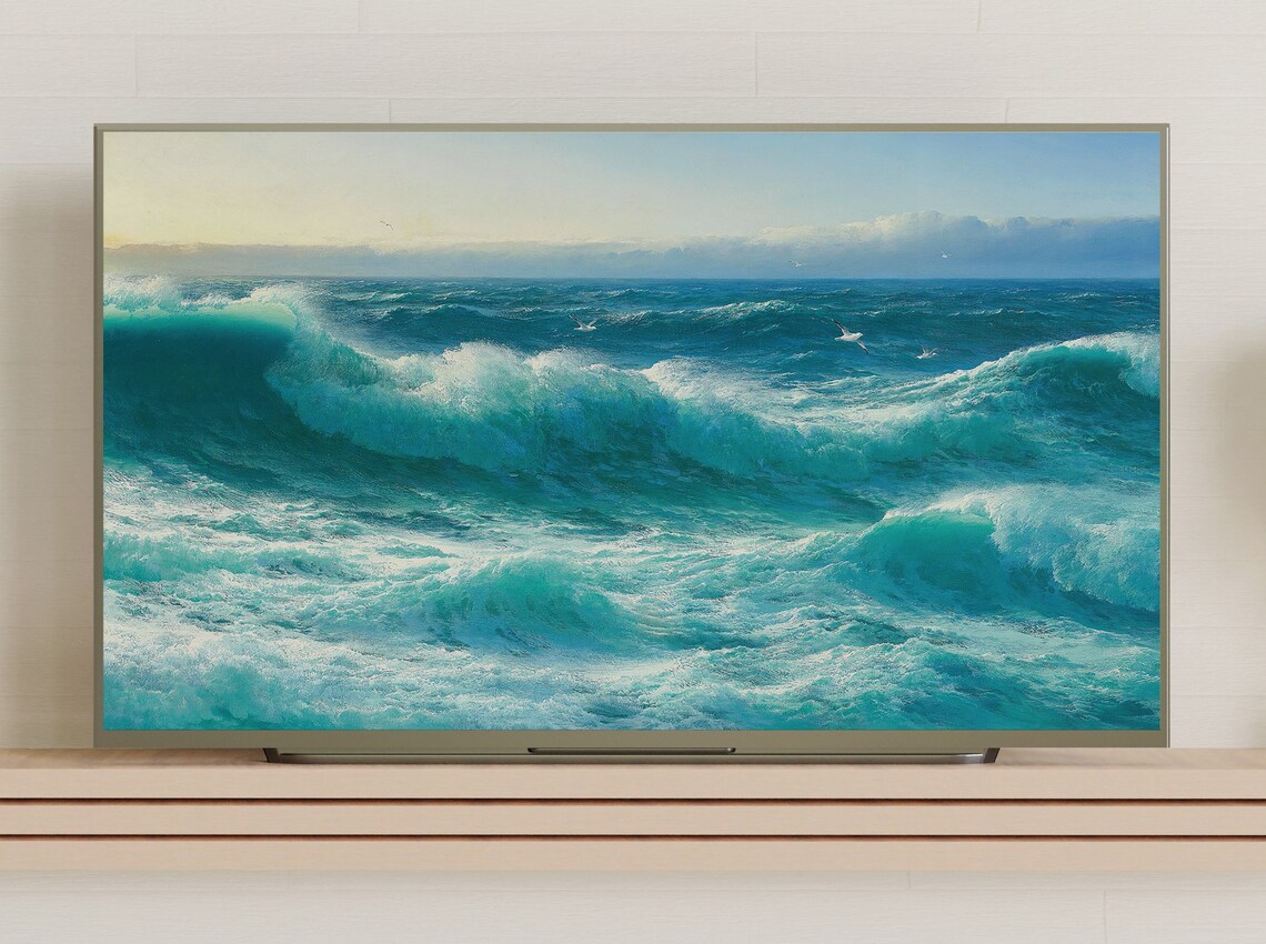 Sunlit Ocean Waves Seagulls Vintage Seascape Nautical Oil Painting Poster - Image 3