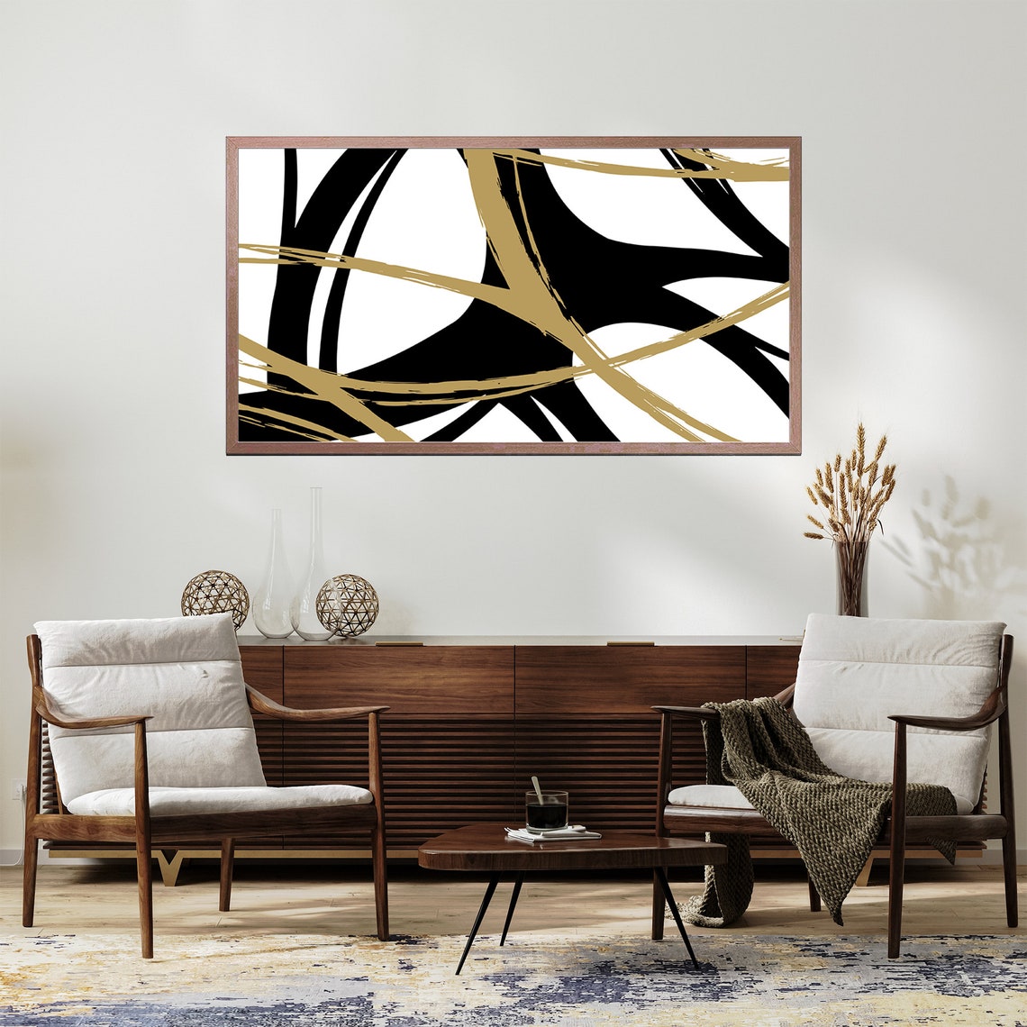 Abstract Black and Gold Brushstroke Lines Modern Minimalist Art Poster - Image 2