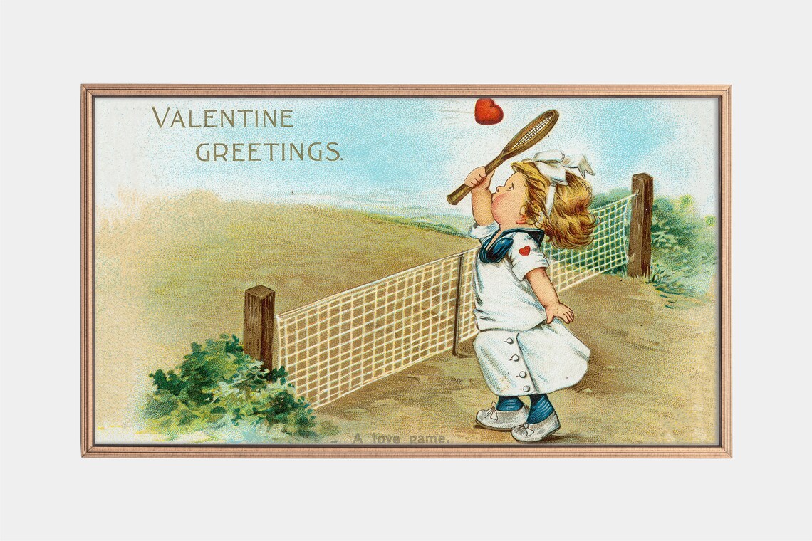 Vintage Valentine Postcard Tennis Girl Greetings Retro Love Art Print - Image 3