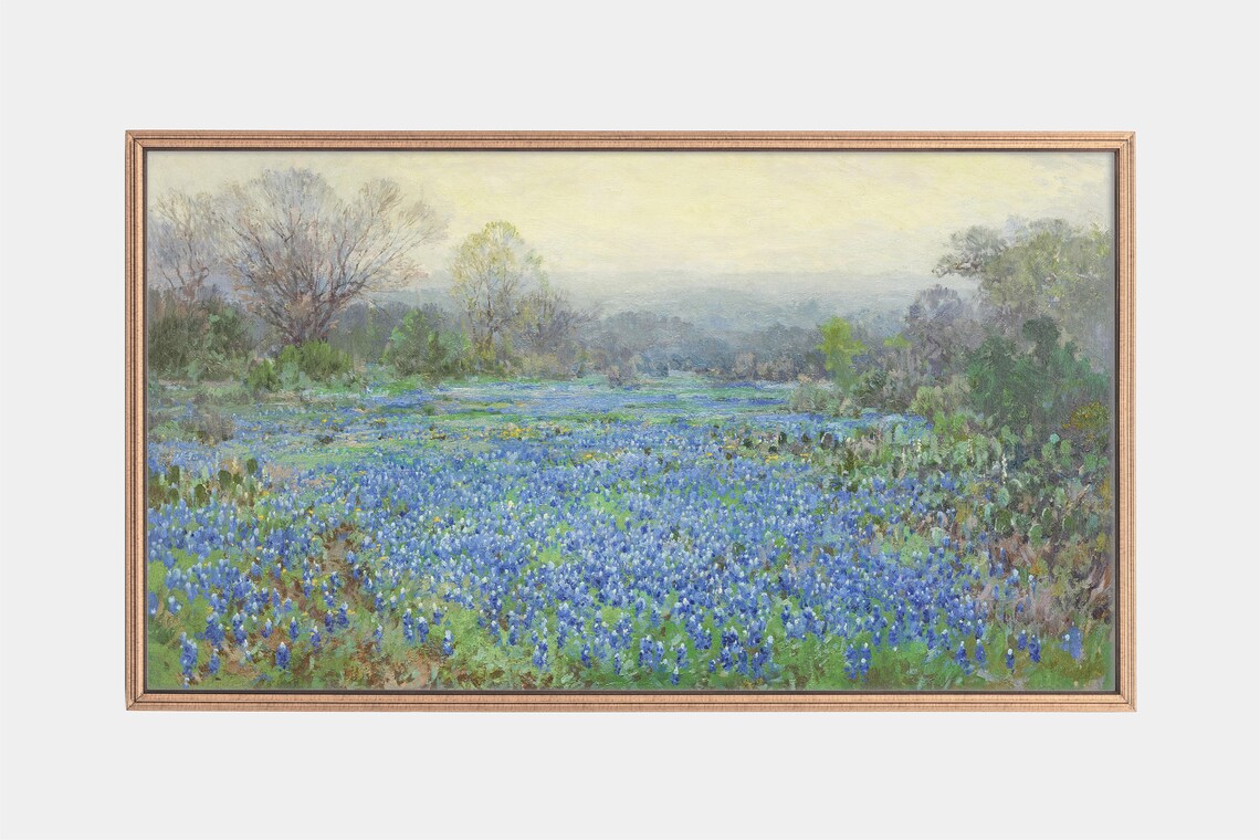 Field of Bluebonnets Vintage Landscape Art Print