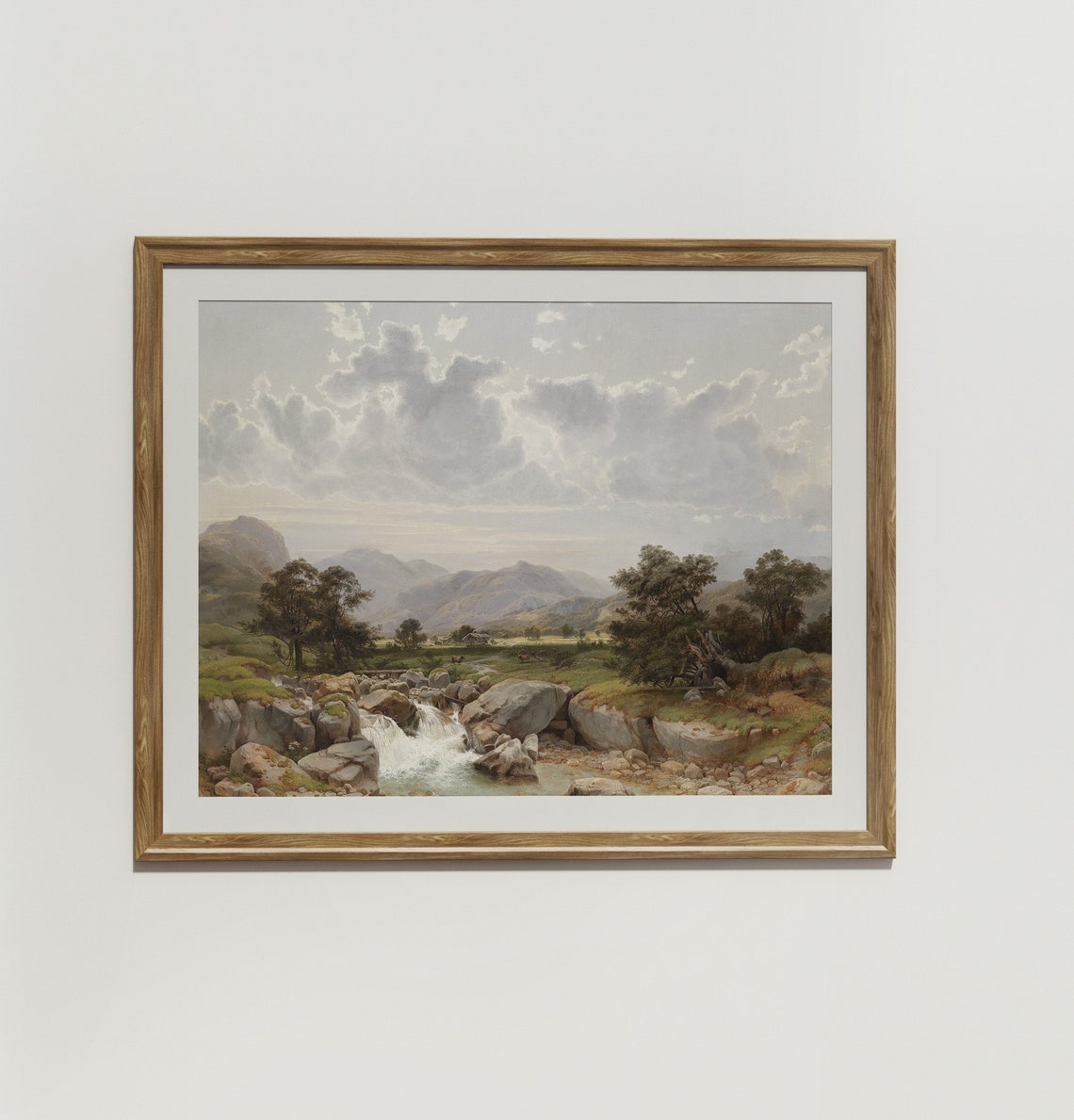 Mountain Waterfall Over Rocky Cliffs Vintage Landscape Art Poster - Image 2