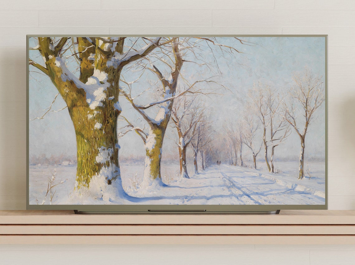 Sunlit Snow Covered Tree Lined Avenue Winter Landscape Art Poster - Image 3