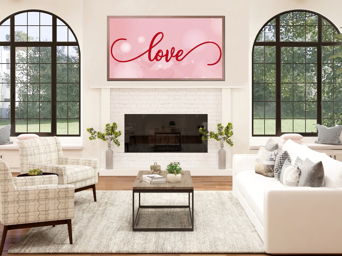 Love Red Script Lettering Pink Hearts Valentine Romance Wall Poster - Image 3