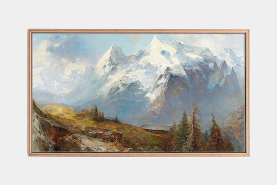 Frame Tv Art Paintings Of The Austrian Alps Vintage Landscape Artworks Mountain Paintings Art For Tv Frame Instant