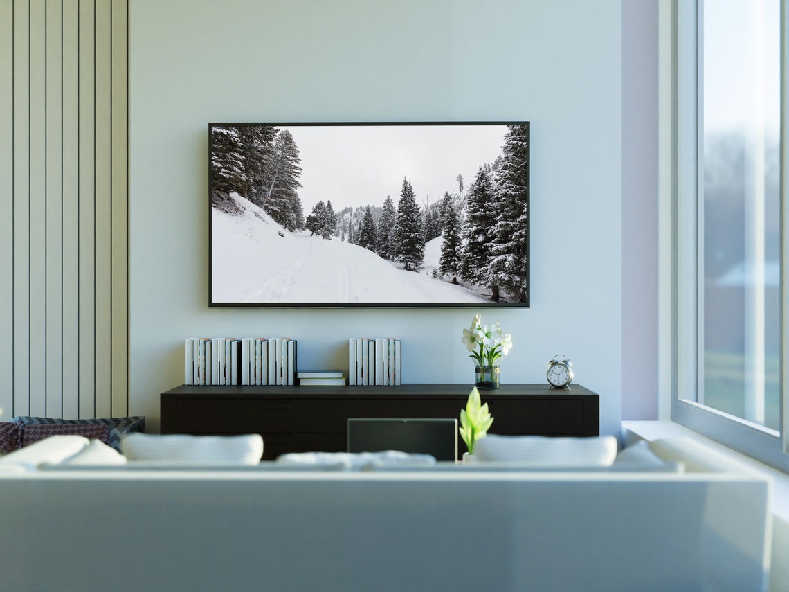 Snowy Mountain Road Through Tall Pine Forest Winter Wonderland Poster - Image 3