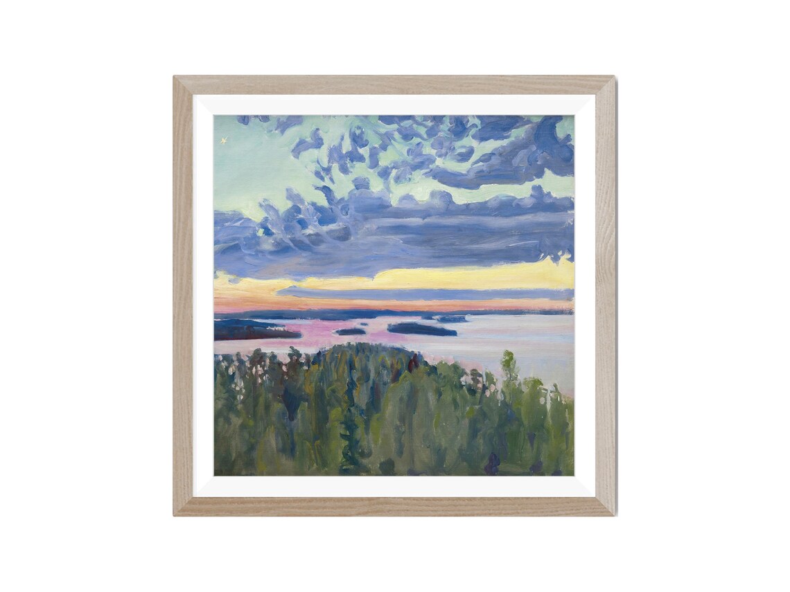 Vintage Lake Sunset Art Print, Lake House Wall Art - Image 3