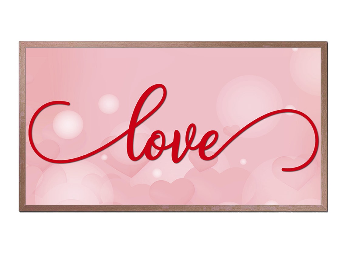 Love Red Script Lettering Pink Hearts Valentine Romance Wall Poster