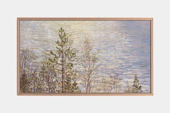 Frame Tv Art Lake Landscape Vintage Lake Painting Art For Tv Frame Instant