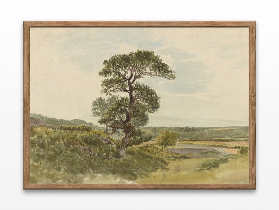 Painting Of Tree Landscape Watercolor Drawings Vintage Tree Prints Farmhouse Wall Decor Wall Art