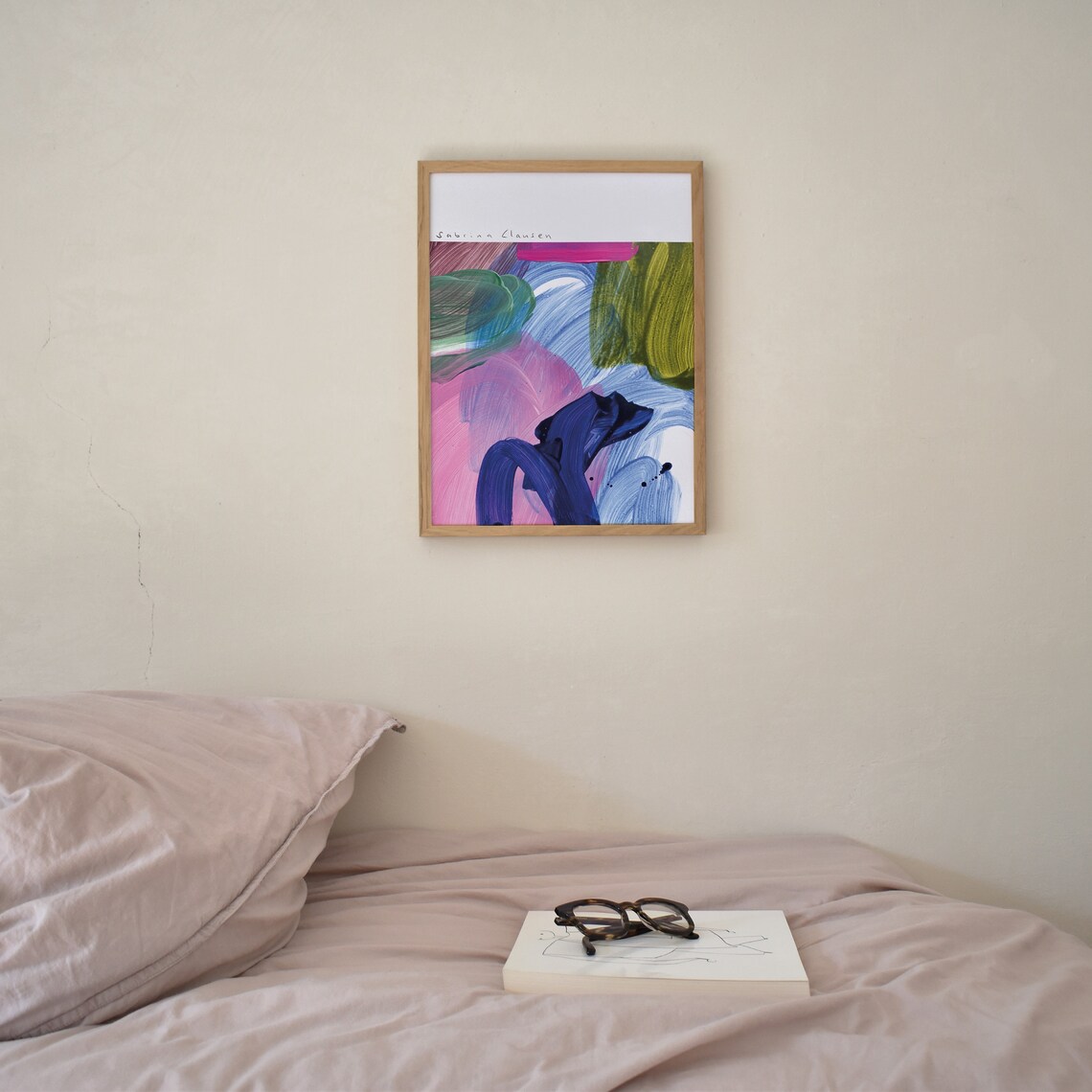Sabrina Clausen Olive Green Blue Pink Abstract Brushstroke Wall Art - Image 2