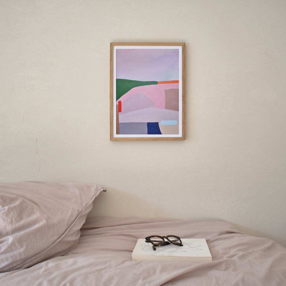Pastel Green Pink Lavender Abstract Hills Landscape Wall Art - Image 4