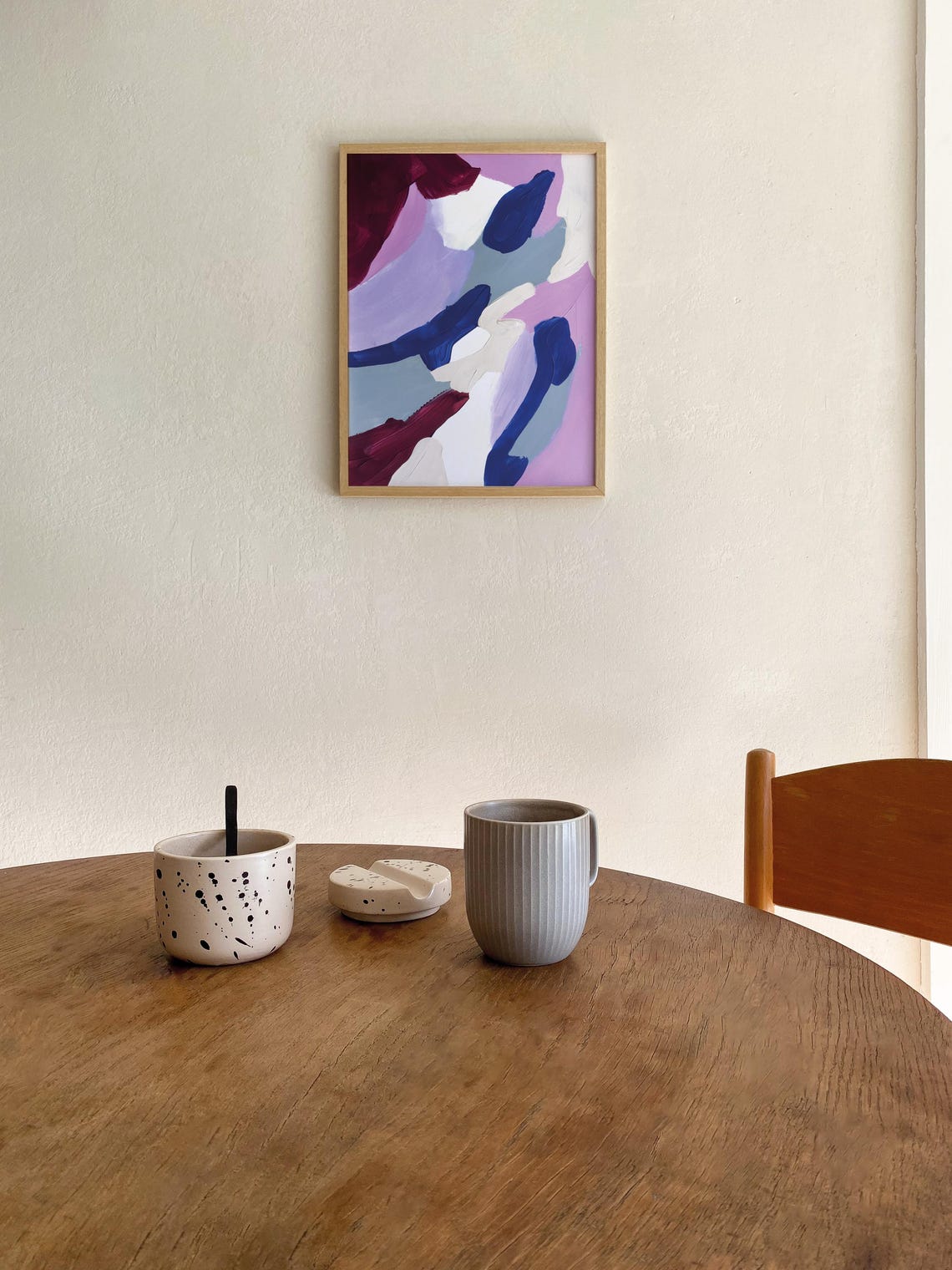 Bold Burgundy Navy Cream Lavender Abstract Brushstroke Wall Art - Image 4
