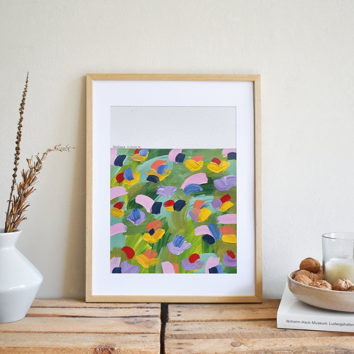 Green Yellow Red Colorful Abstract Wildflower Garden Wall Art - Image 4