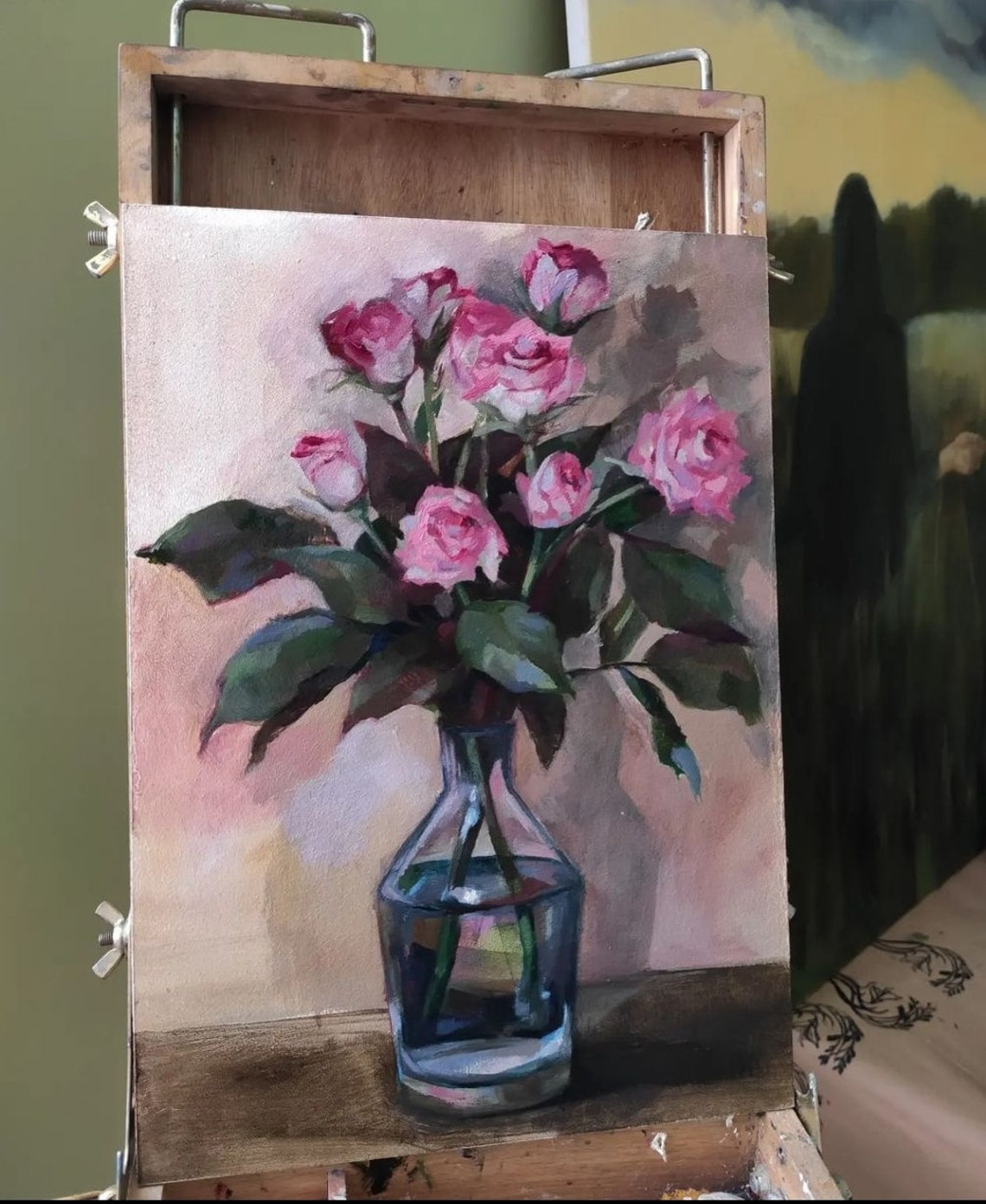 Fresh Pink Roses in Glass Vase Romantic Floral Still Life Poster - Image 4