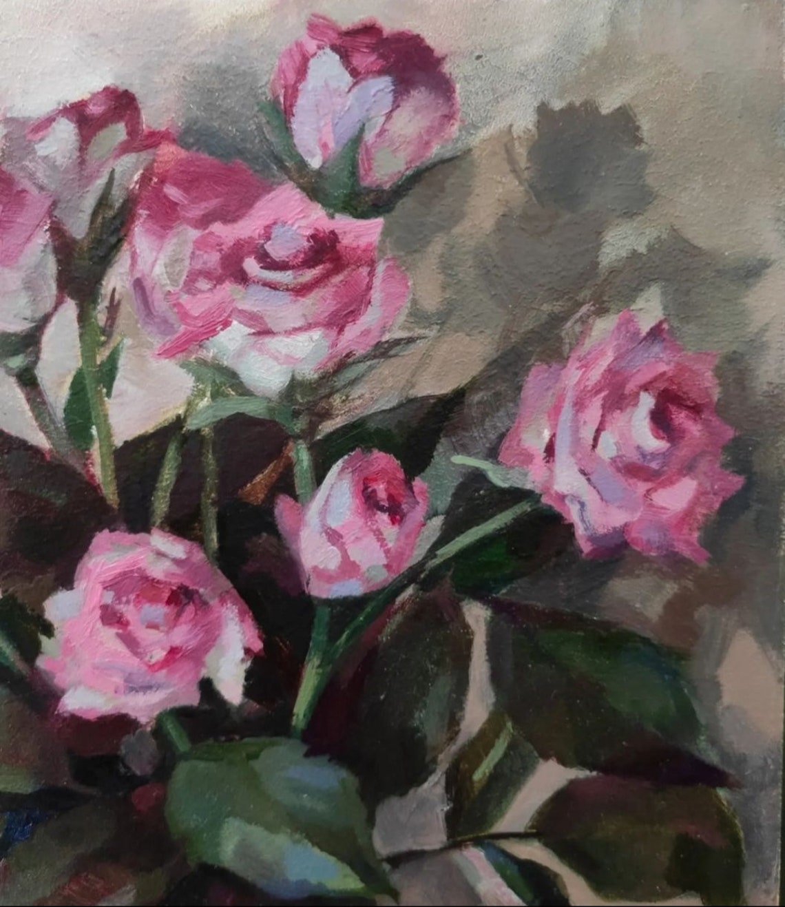 Fresh Pink Roses in Glass Vase Romantic Floral Still Life Poster - Image 3