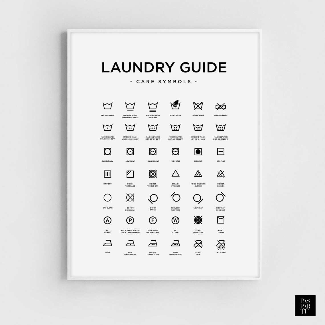 Laundry Room Guide, Laundry Symbol Guide Art Print