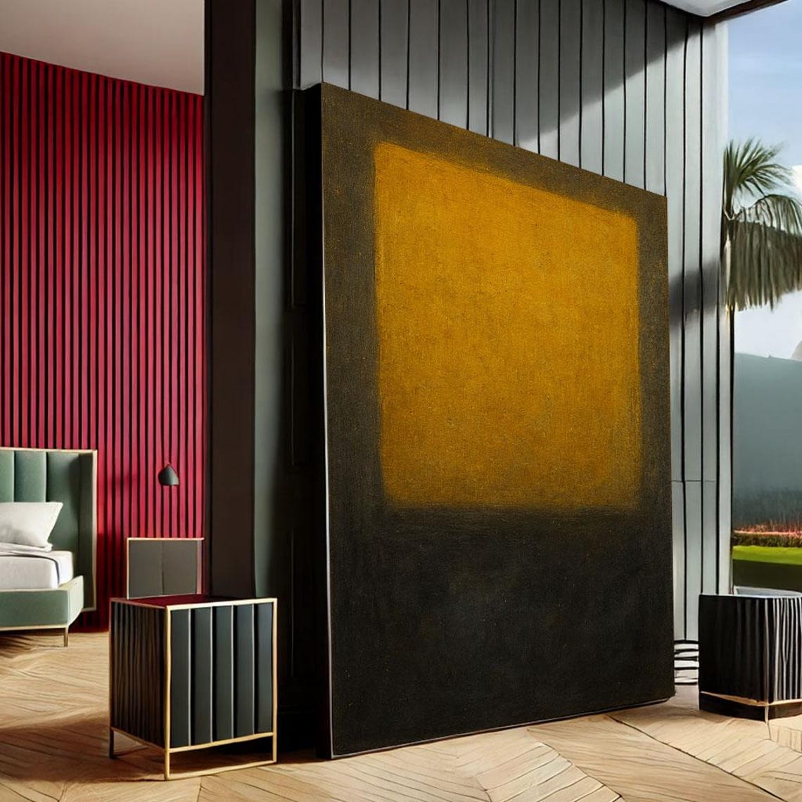 Golden Yellow Color Field on Black Bold Modern Abstract Art Poster