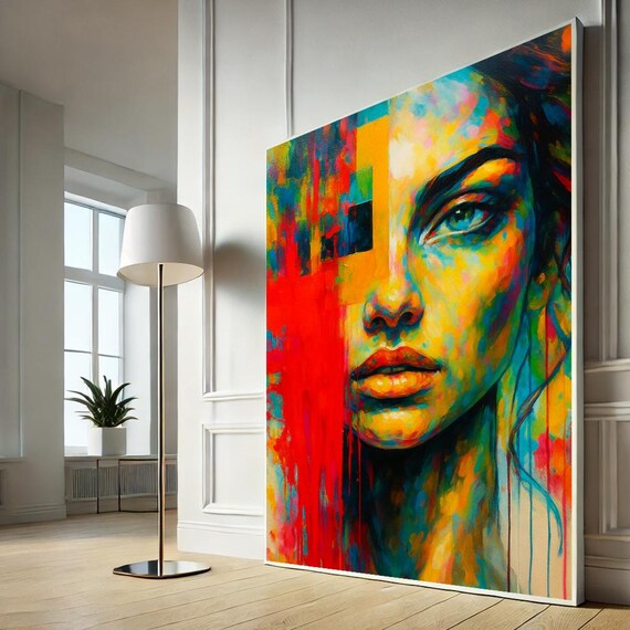 Vibrant Abstract Woman Portrait Bold Colorful Expressionist Canvas Print