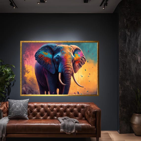Colorful Elephant Animals Canvas Wall Art Modern Print Abstract Decor For Home
