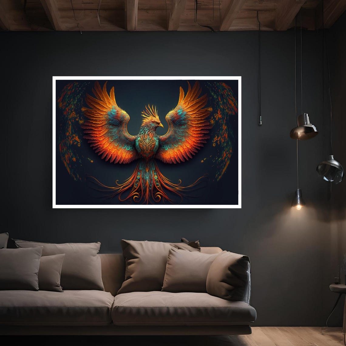 Phoenix Rising Fiery Wings Mythical Firebird Fantasy Art Poster