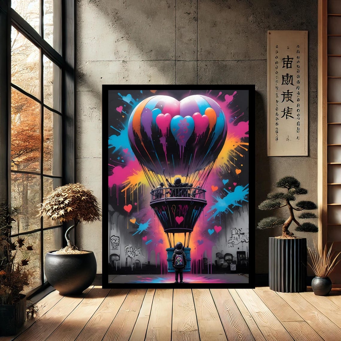 Graffiti Heart Hot Air Balloon Paint Splash Color Abstract Poster