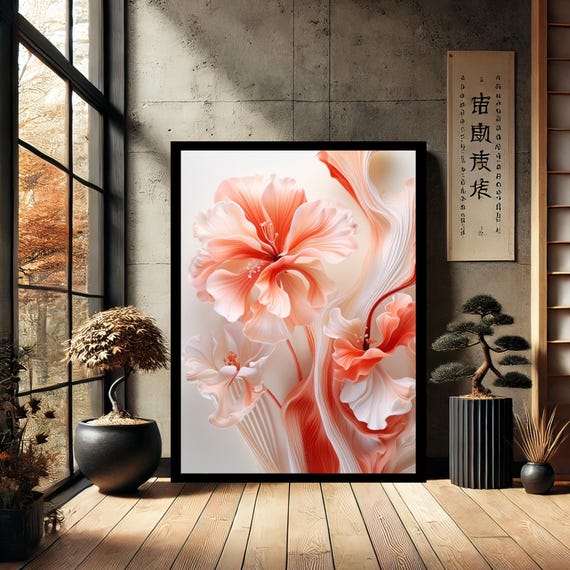 Elegant Coral Canvas Floral Wall Art Minimalist Botanical Print Modern Flower Artwork For Home Or Office