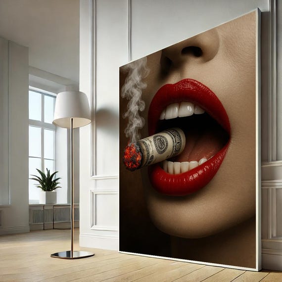 Bold Surreal Woman And Money Canvas Art Edgy Modern Wall Decor For Living Room Unique Statement Piece Home Gift