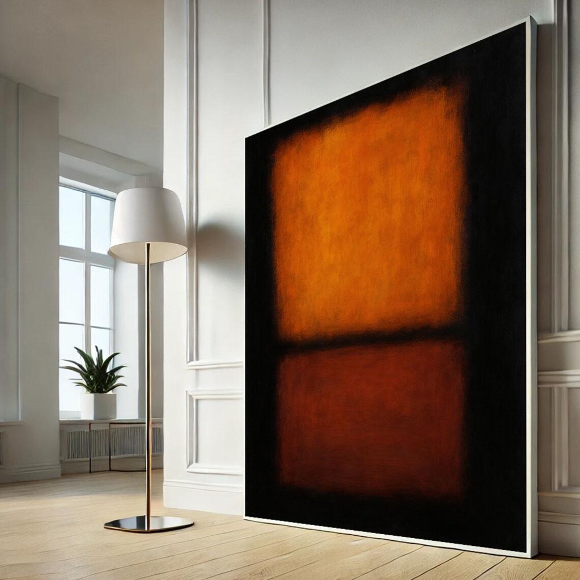 Burnt Orange And Black Abstract Color Field Canvas Art Print Modern