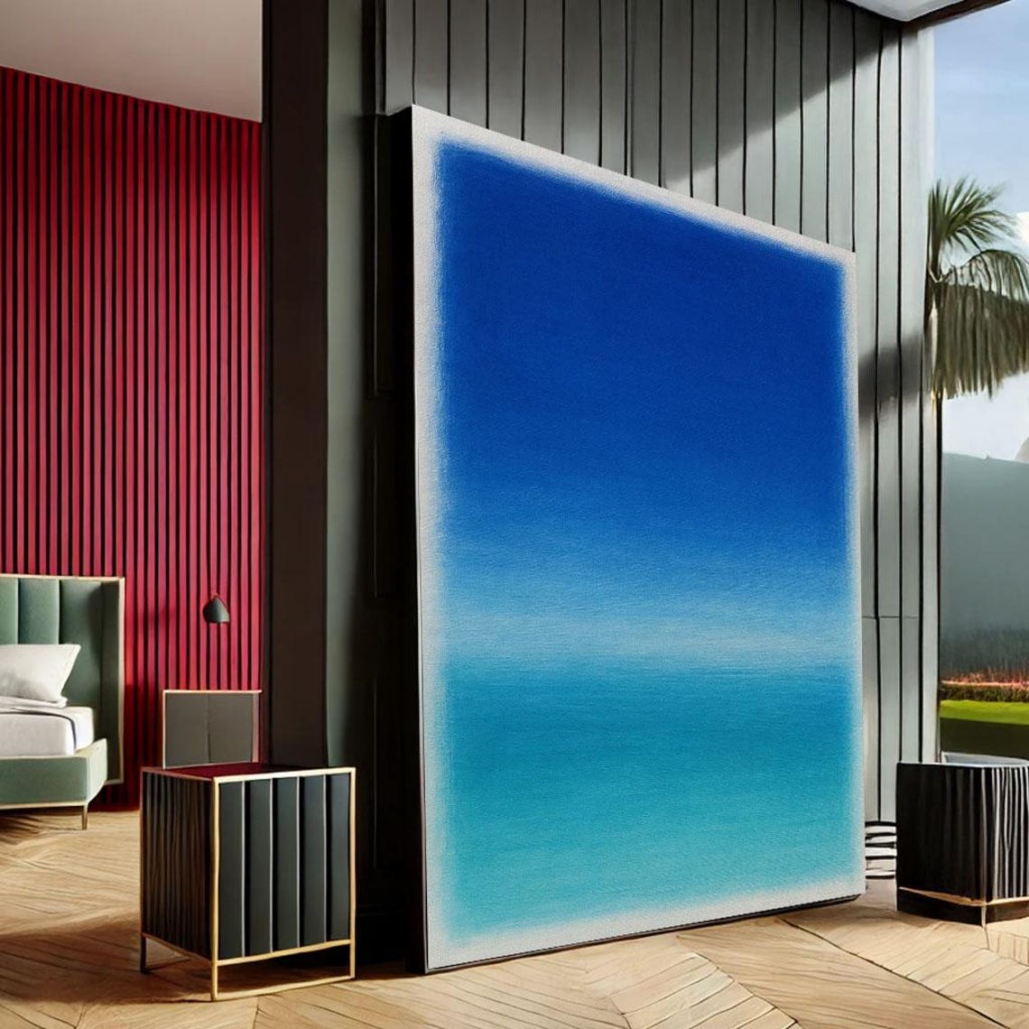 Deep Blue Color Field Abstract Canvas Bold Modern Minimalist Wall Art