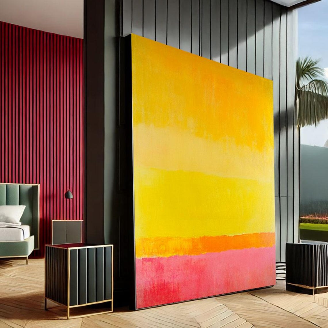 Golden Yellow Pink Orange Sunrise Abstract Color Field Canvas Wall Art