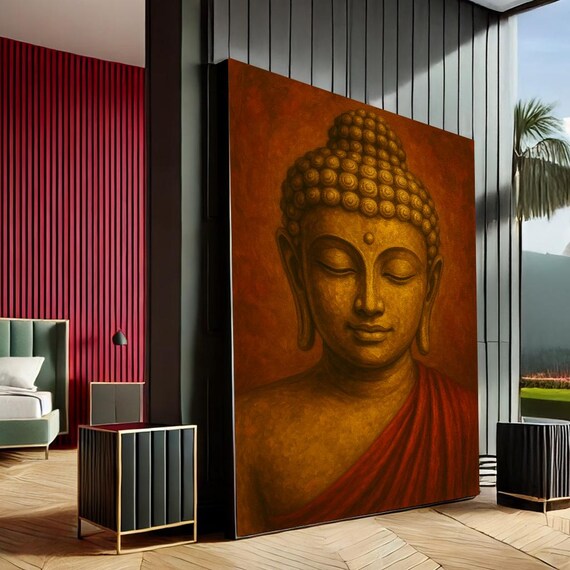 Tranquil Buddha Traditional Canvas Wall Art Print Golden Meditation Room Decor Ready To Hang