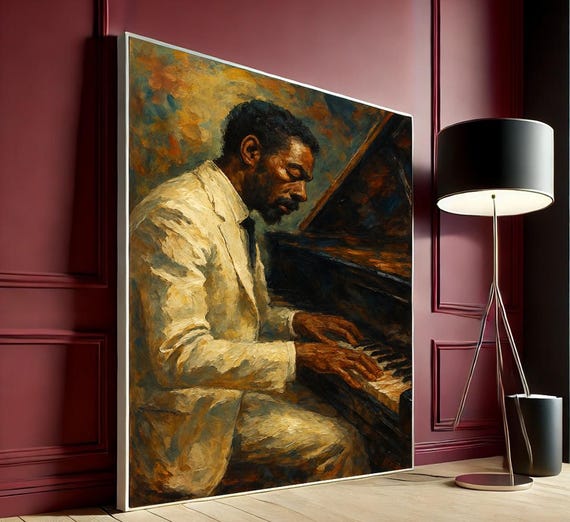 Jazz Pianist Canvas Wall Art Expressionist Musician Portrait Vintage Soul Piano Poster Print Ready To Hang Decor