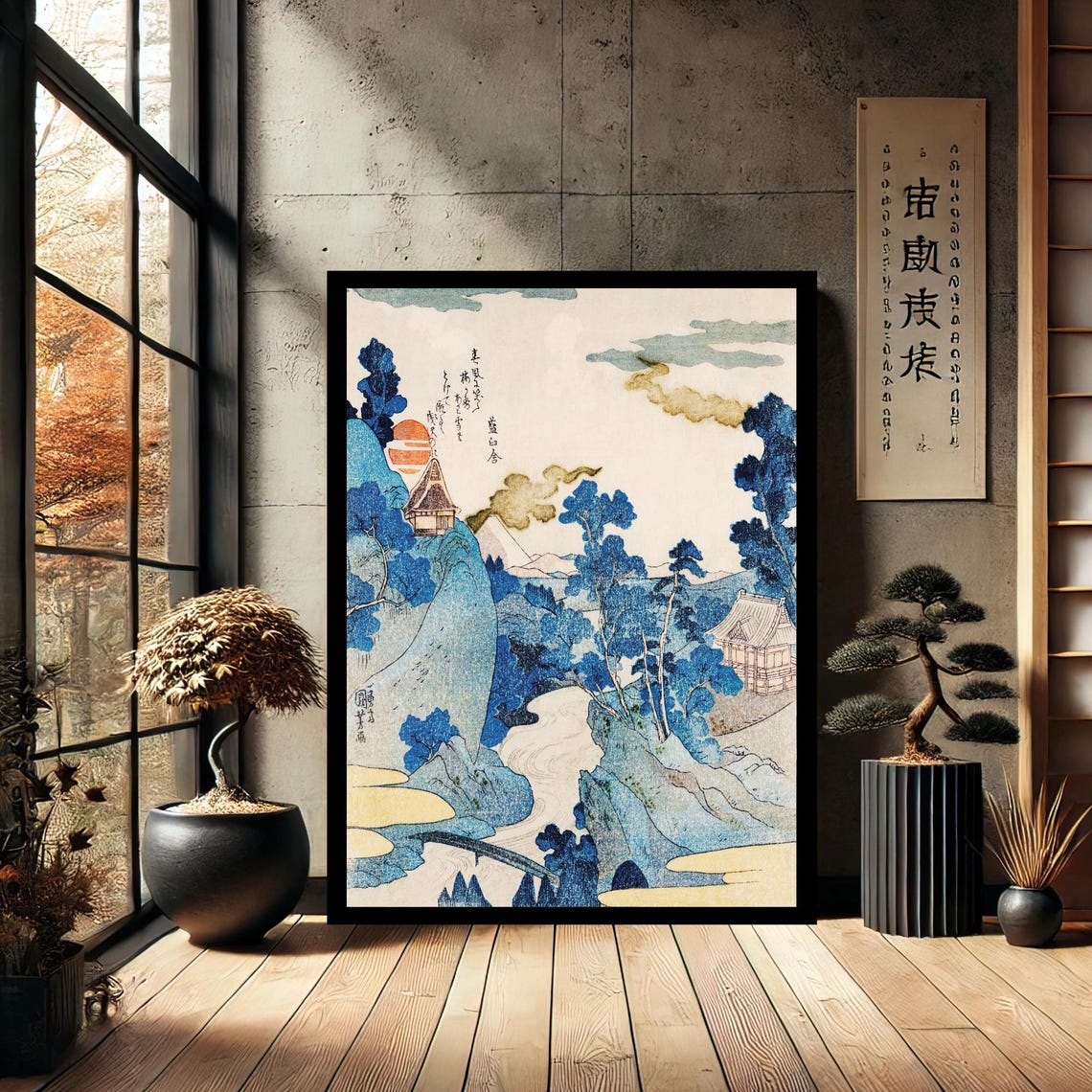 Utagawa Kuniyoshi Mount Fuji Evening Japanese Woodblock Style Poster