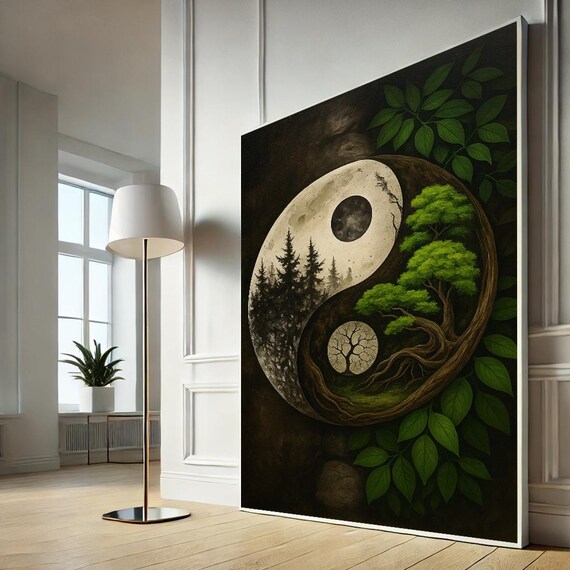 Nature Yin Yang Canvas Spiritual Forest Wall Art Zen Tree Poster Boho Home Decor Print Ready To Hang