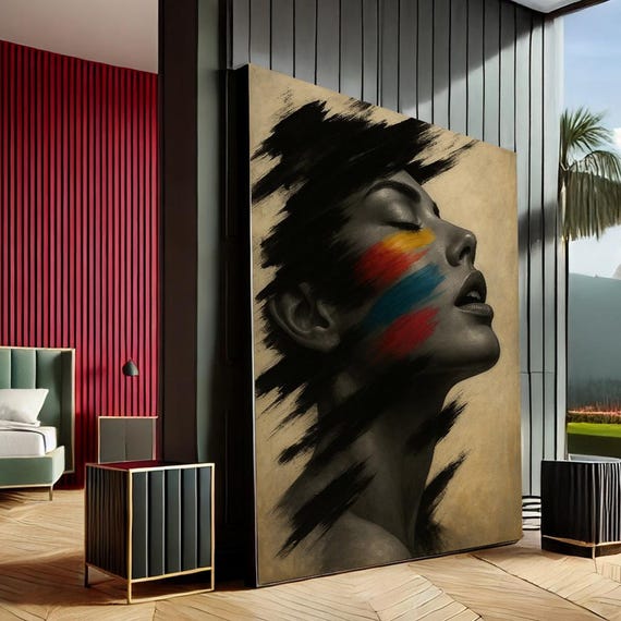 Bold Woman Modern Abstract Canvas Wall Art Print Black Red Living Room Decor Statement Piece