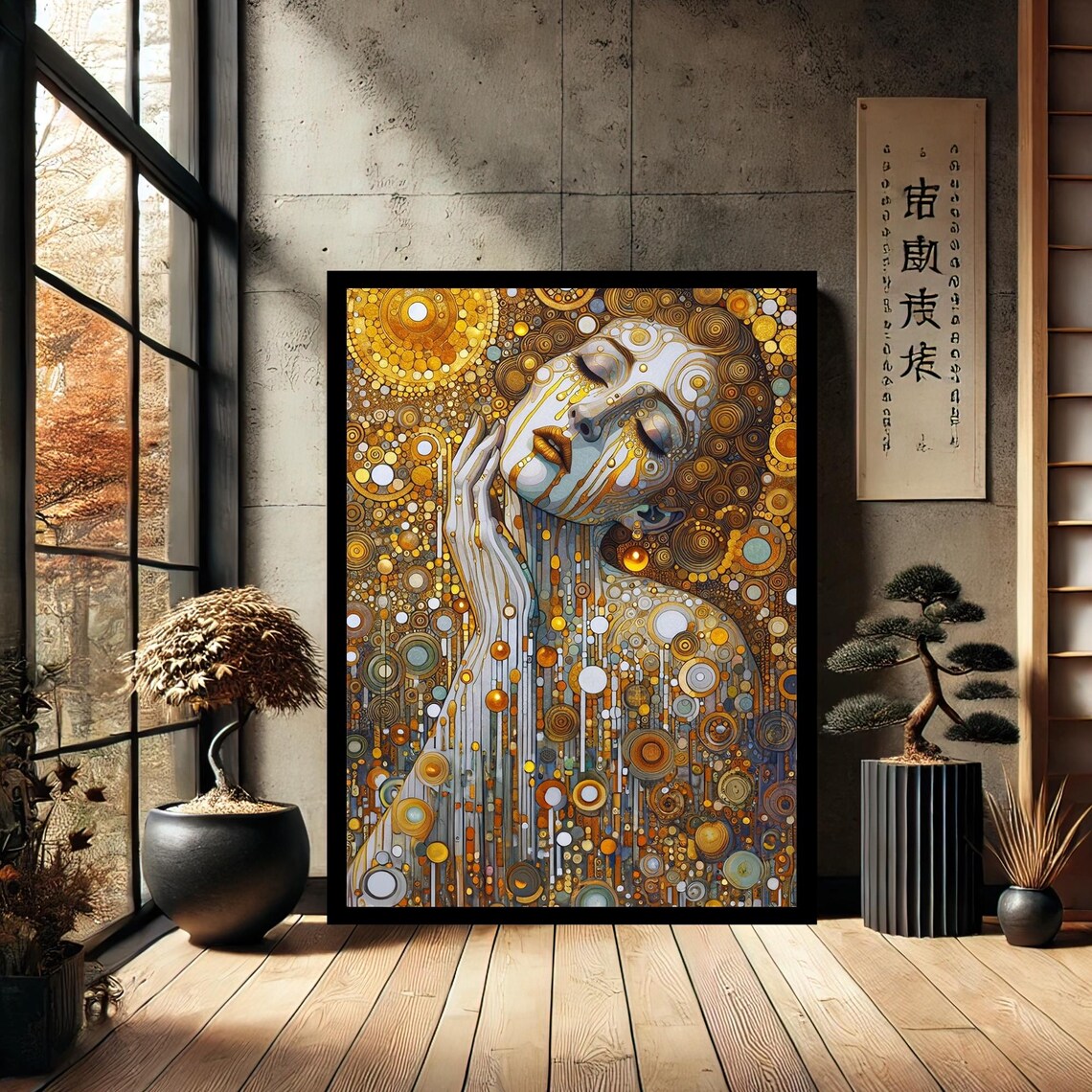 Golden Mosaic Woman Portrait Klimt Inspired Art Nouveau Poster