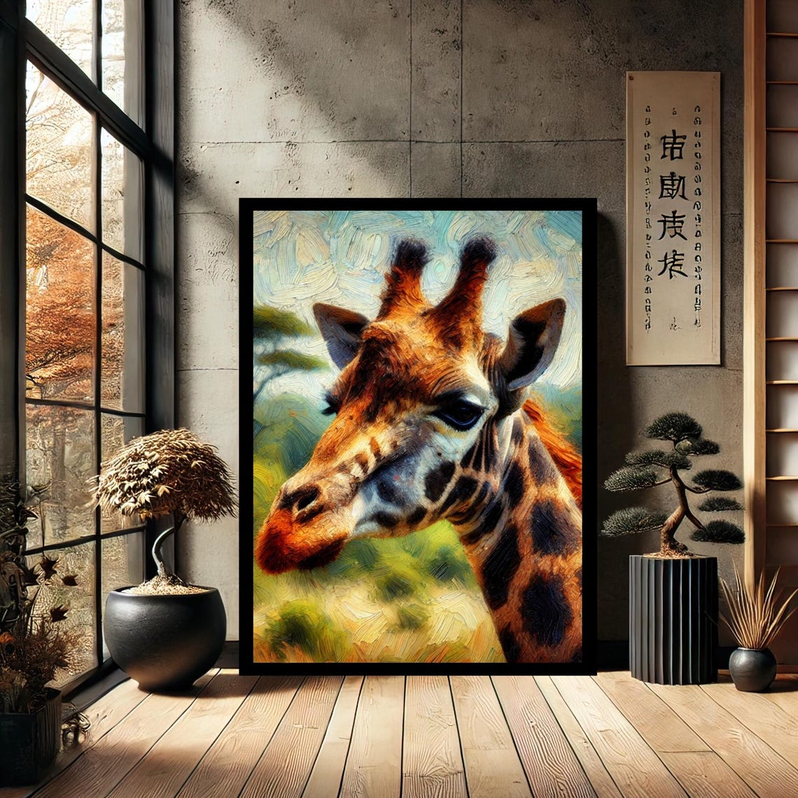 Giraffe Portrait Impasto Painterly Brushstroke Modern Wall Art