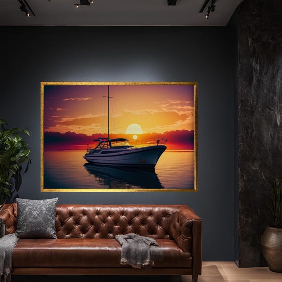 Landscape Ship Beach Ocean Sunset Home Decor Canvas Wall Art Modern Print Abstract For