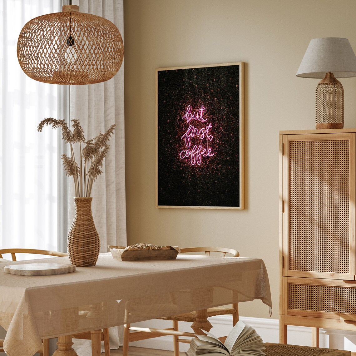 But First Coffee Quote Art Print, Pink Neon Sign - Image 2