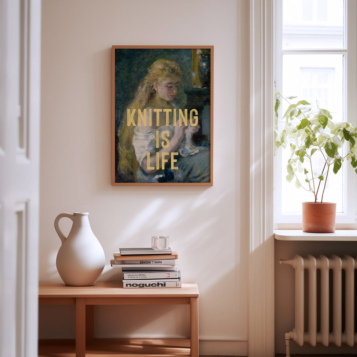 Knitting Is Life Quote On Vintage Impressionist Woman Knitting Painting Print - Image 3