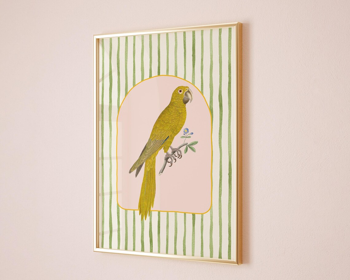 Striped Bird Art Print, Maximalist Nursery Decor - Image 2